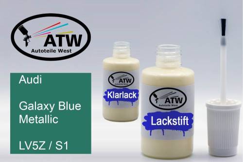 Audi, Galaxy Blue Metallic, LV5Z / S1: 20ml Lackstift + 20ml Klarlack - Set, von ATW Autoteile West.